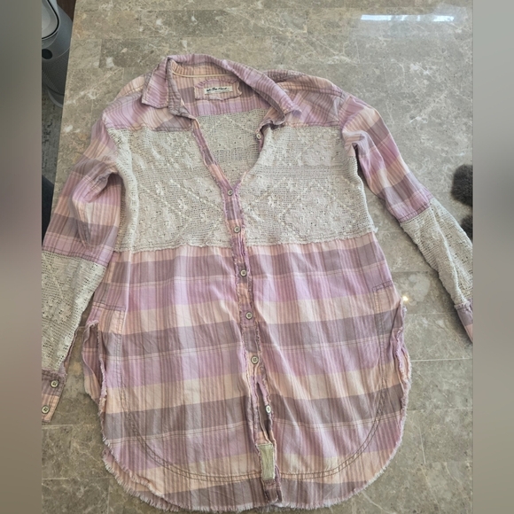Free People We The Free Plaid Crotchet Button Down Size Small - Picture 3 of 6